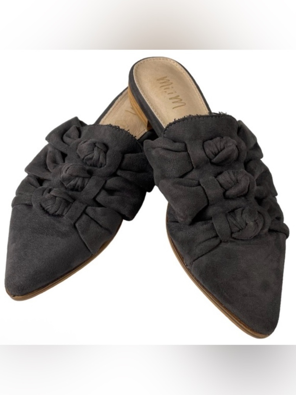 Mi.iM Black Suede Knotted Bow minimalist Slip-On Mules